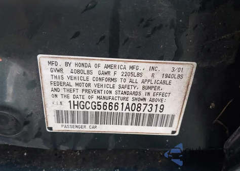 2001 Honda Accord 2.3 Ex z USA, uszkodzony, nr VIN 1HGCG56661A087319